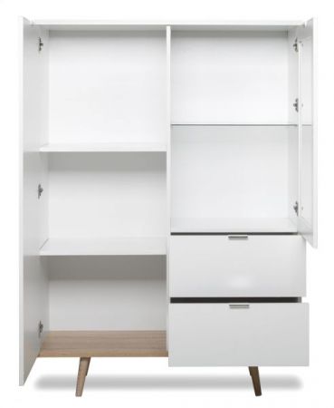 Highboard Lundby in matt wei� mit Sonoma Eiche massiv Vitrine skandinavisch 100 x 140 cm