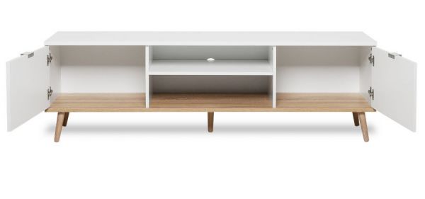 TV-Lowboard Lundby in matt wei� mit Sonoma Eiche massiv Fernsehtisch skandinavisch 160 x 51 cm TV-Unterteil
