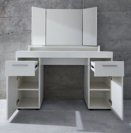 Schminktisch Adamo in wei� Hochglanz 120 x 141 cm mit Schubkasten und Spiegel