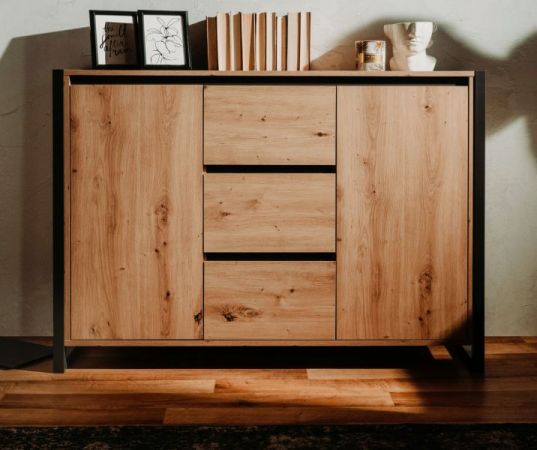 Kommode Malta in Artisan Eiche und Anthrazit Industrial Look 120 x 88 cm