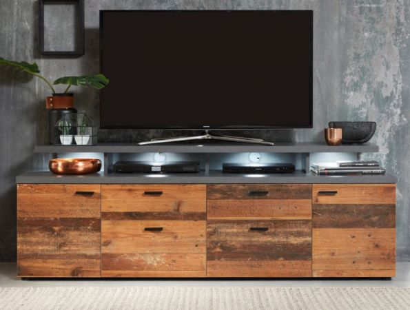TV-Lowboard Noxa in Used Wood Altholz Design mit Grau, Komforth�he, 180 x 66 cm