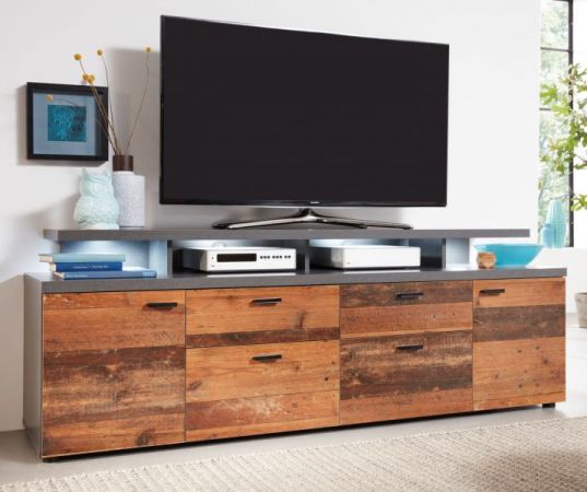 TV-Lowboard Noxa in Used Wood Altholz Design mit Grau, Komforth�he, 180 x 66 cm
