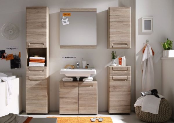 Badezimmer Spiegel Malea in Eiche San Remo hell Wandspiegel 65 x 70 cm