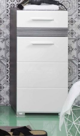 Badezimmer Unterschrank SetOne in wei� Hochglanz und Sardegna grau Rauchsilber 37 x 80 cm