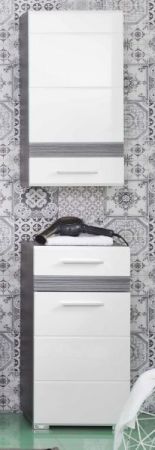 Badezimmer Unterschrank SetOne in wei� Hochglanz und Sardegna grau Rauchsilber 37 x 80 cm