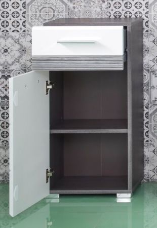 Badezimmer Unterschrank SetOne in wei� Hochglanz und Sardegna grau Rauchsilber 37 x 80 cm
