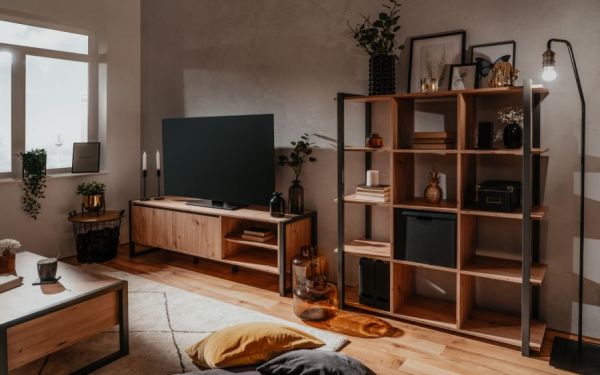 Regal Malta in Eiche und Anthrazit, Industrie Look, 107 x 145 cm