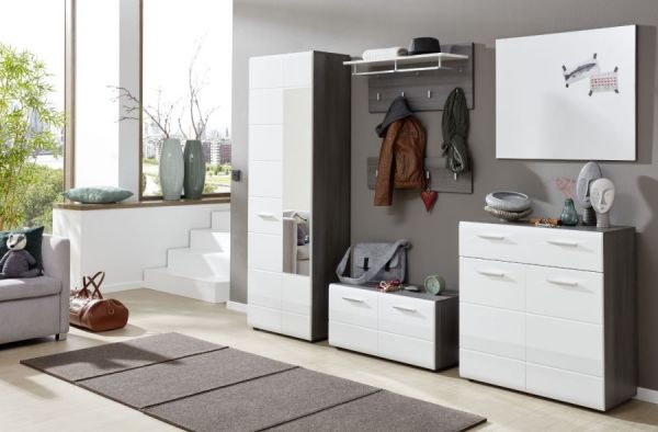 Garderobenschrank Matrix in wei� Hochglanz und Sardegna grau Rauchsilber Flurschrank 60 x 191 cm