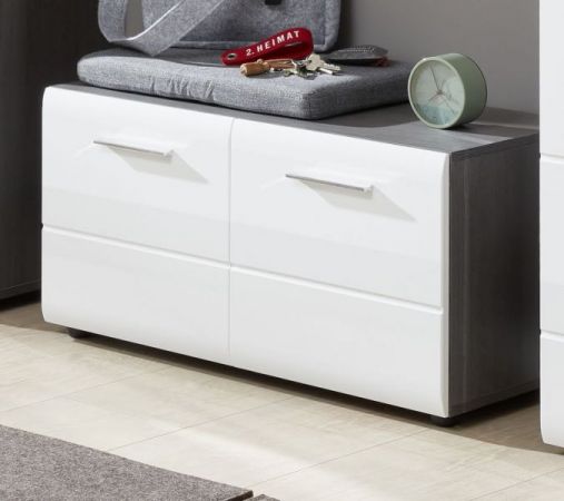 Garderobe Sitzbank Matrix in Hochglanz wei� und Sardegna grau Rauchsilber Garderobenbank und Schuhschrank 80 x 41 cm