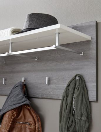Garderobenpaneel Matrix in Hochglanz wei� und Sardegna grau Rauchsilber Wandgarderobe 80 x 40 cm