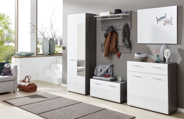 Garderobenpaneel Matrix in Hochglanz wei� und Sardegna grau Rauchsilber Wandgarderobe 80 x 40 cm
