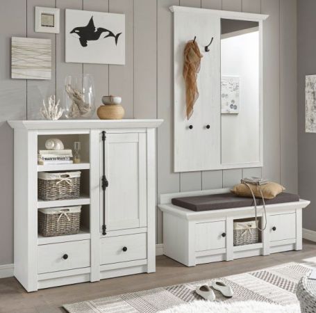 Garderobe Hooge in Pinie wei� Landhaus Garderobenkombination 3-tlg. mit Garderobenbank und Kommode