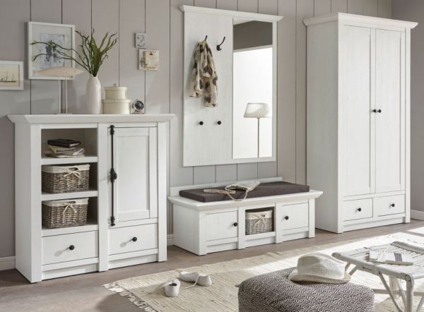 Garderobe Hooge in Pinie wei� Landhaus Garderobenkombination 4-tlg. mit Schuh- / Garderobenschrank