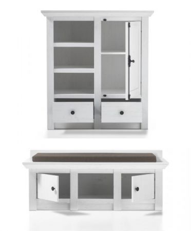 Garderobe Hooge in Pinie wei� Landhaus Garderobenkombination 4-tlg. mit Schuh- / Garderobenschrank