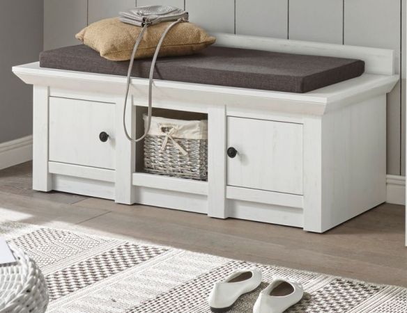 Garderobe Sitzbank Hooge in Pinie wei� Landhaus Garderobenbank und Schuhschrank 124 x 42 cm