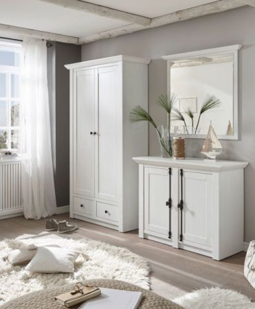 Garderobenspiegel Hooge in Pinie wei� Landhaus Wandspiegel 92 x 99 cm