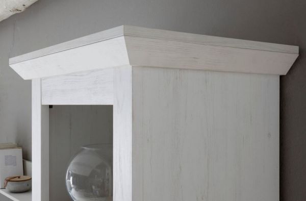 Regalschrank Hooge in Pinie wei� Landhaus Vitrine mit Weinregal 58 x 207 cm
