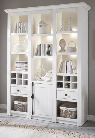 Buffet Hooge in Pinie wei� Landhaus Buffetschrank mit Weinregal 147 x 207 cm