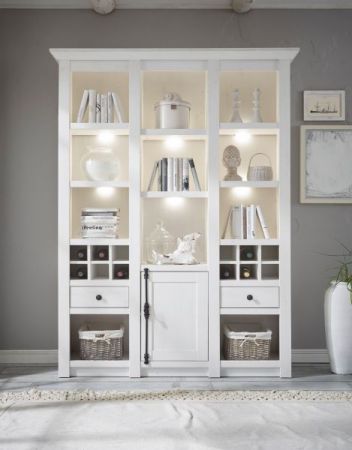 Buffet Hooge in Pinie wei� Landhaus Buffetschrank mit Weinregal 147 x 207 cm