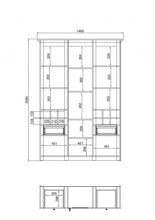 Buffet Hooge in Pinie wei� Landhaus Buffetschrank mit Weinregal 147 x 207 cm