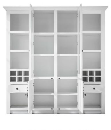 Buffetschrank Hooge in Pinie wei� Landhaus Vitrinenschrank mit Weinregal 194 x 207 cm