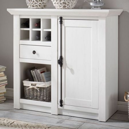 Kommode Hooge in Pinie wei� Landhaus mit Weinregal 105 x 100 cm