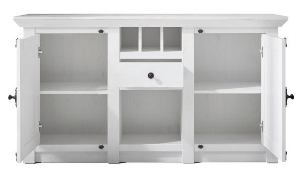 Sideboard Hooge in Pinie wei� Landhaus Kommode mit Weinregal 152 x 83 cm