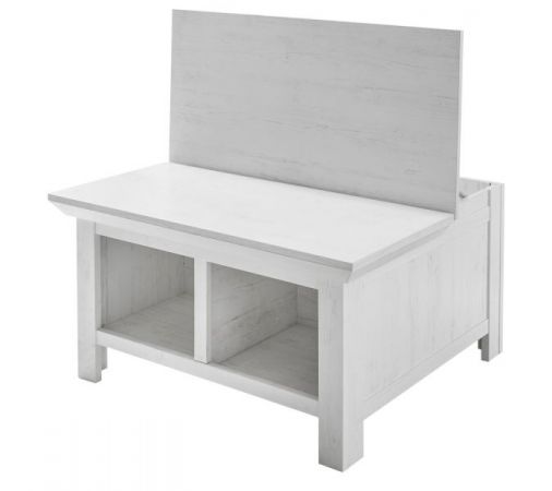 Couchtisch Hooge in Pinie wei� Landhaus Beistelltisch mit Truhe und Ablage 93 x 93 cm quadratisch