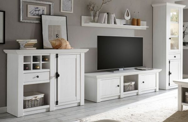 Wohnwand Hooge in Pinie wei� Landhaus Schrankwand 4-teilig 340 x 207 cm