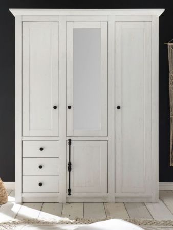 Kleiderschrank Hooge in Pinie wei� Landhaus Dreht�renschrank 4-t�rig mit Spiegel 147 x 206 cm