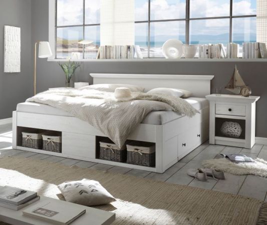 Bett Hooge in Pinie wei� Landhaus Stauraumbett mit 2 x Bettschubkasten Liegefl�che 180 x 200 cm