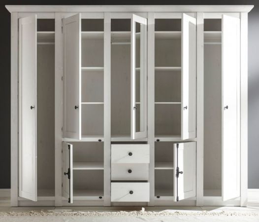 Schlafzimmer komplett Hooge in Pinie wei� Landhaus Set mit Doppelbett, Kleiderschrank und 2 x Nachttisch