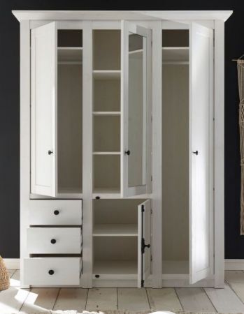 Schlafzimmer komplett Hooge in Pinie wei� Landhaus Set mit Bett, Kleiderschrank und Nachttisch