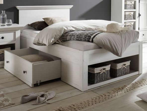 Schlafzimmer komplett Hooge in Pinie wei� Landhaus Set mit Bett, Kleiderschrank, Kommode und Nachttisch