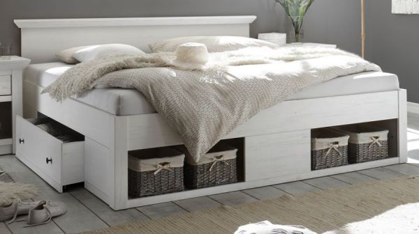 Schlafzimmer komplett Hooge in Pinie wei� Landhaus Set mit Doppelbett, Kleiderschrank und Nachttisch