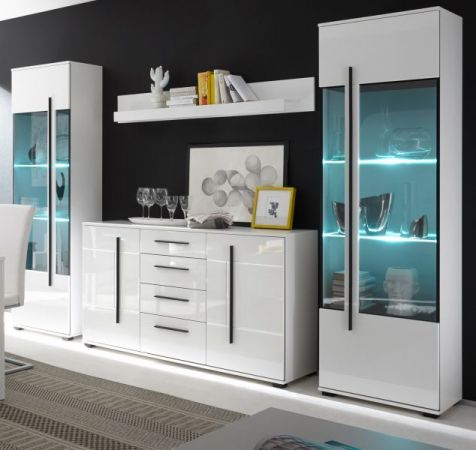 Wohnwand Design-D in Hochglanz wei� Anbauwand 4-teilig 290 x 200 cm