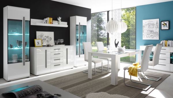 Highboard Design-D in Hochglanz wei� Kommode 90 x 140 cm Anrichte