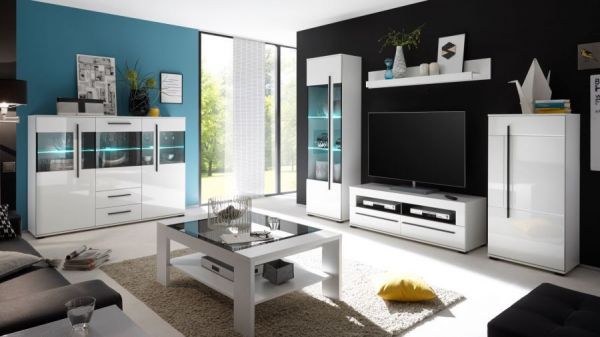 Highboard Design-D in wei� Hochglanz 160 x 126 cm, Schrank mit Soft-Close