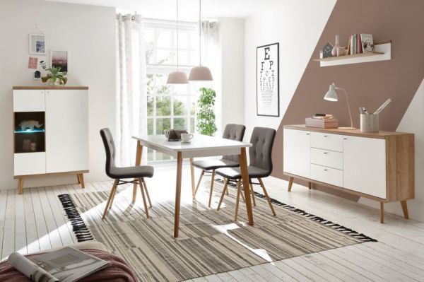 Wohnwand Helge in wei� und Eiche Riviera Schrankwand skandinavisch 4-teilig 324 x 160 cm
