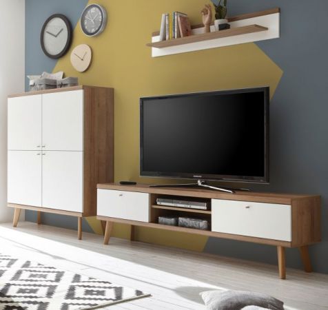 Wohnwand Helge in wei� und Eiche Riviera Schrankwand skandinavisch 3-teilig 277 x 160 cm