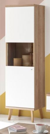 Vitrine Helge in wei� und Eiche Riviera Vitrinenschrank skandinavisch 50 x 197 cm