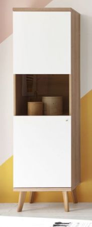 Vitrine Helge in wei� und Eiche Riviera Vitrinenschrank skandinavisch 50 x 197 cm
