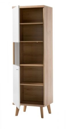 Vitrine Helge in wei� und Eiche Riviera Vitrinenschrank skandinavisch 50 x 197 cm