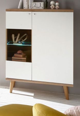 Highboard Helge in wei� und Eiche Riviera Vitrine skandinavisch 90 x 134 cm