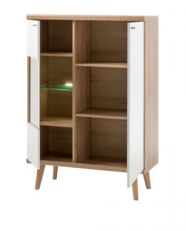 Highboard Helge in wei� und Eiche Riviera Vitrine skandinavisch 90 x 134 cm