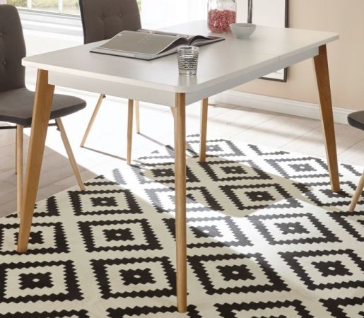Esstisch Helge in wei� und Eiche Riviera K�chentisch skandinavisch ausziehbar mit Einlegeplatte 140 / 180 x 80 cm