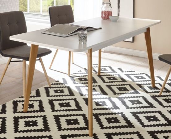 Esstisch Helge in wei� und Eiche Riviera K�chentisch skandinavisch ausziehbar mit Einlegeplatte 140 / 180 x 80 cm