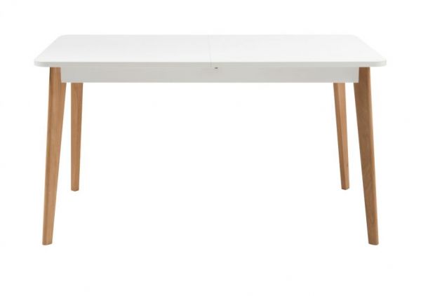Esstisch Helge in wei� und Eiche Riviera K�chentisch skandinavisch ausziehbar mit Einlegeplatte 140 / 180 x 80 cm