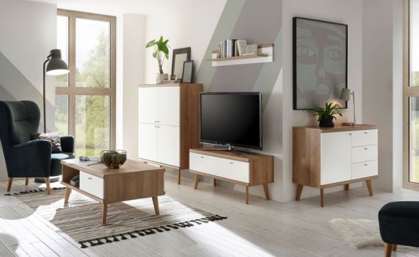 TV-Lowboard Helge in wei� und Eiche Riviera TV-Unterteil skandinavisch 107 x 50 cm
