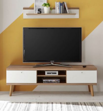 TV-Lowboard Helge in wei� und Eiche Riviera TV-Unterteil skandinavisch 160 x 50 cm